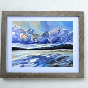 Lake Painting on Paper, Original Oil Painting, Lake Landscape, Landscape Wall Art, Framed Art, Deep Creek Maryland, Colorful Sky, Pine Trees