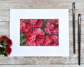 Original Mum Painting, Flower Painting, Oil Painting, Red Mums, Chrysanthemums, Fall Decor, Botanicals, Fall Flowers, Painting on Paper