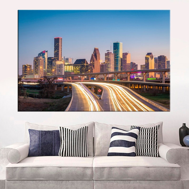 Houston Skyline Houston Cityscape Houston Downtown Wall Decor Etsy