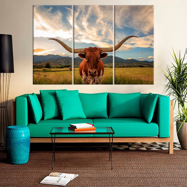Texas Longhorn steer large canvas print Longhorn Cow modern Etsy