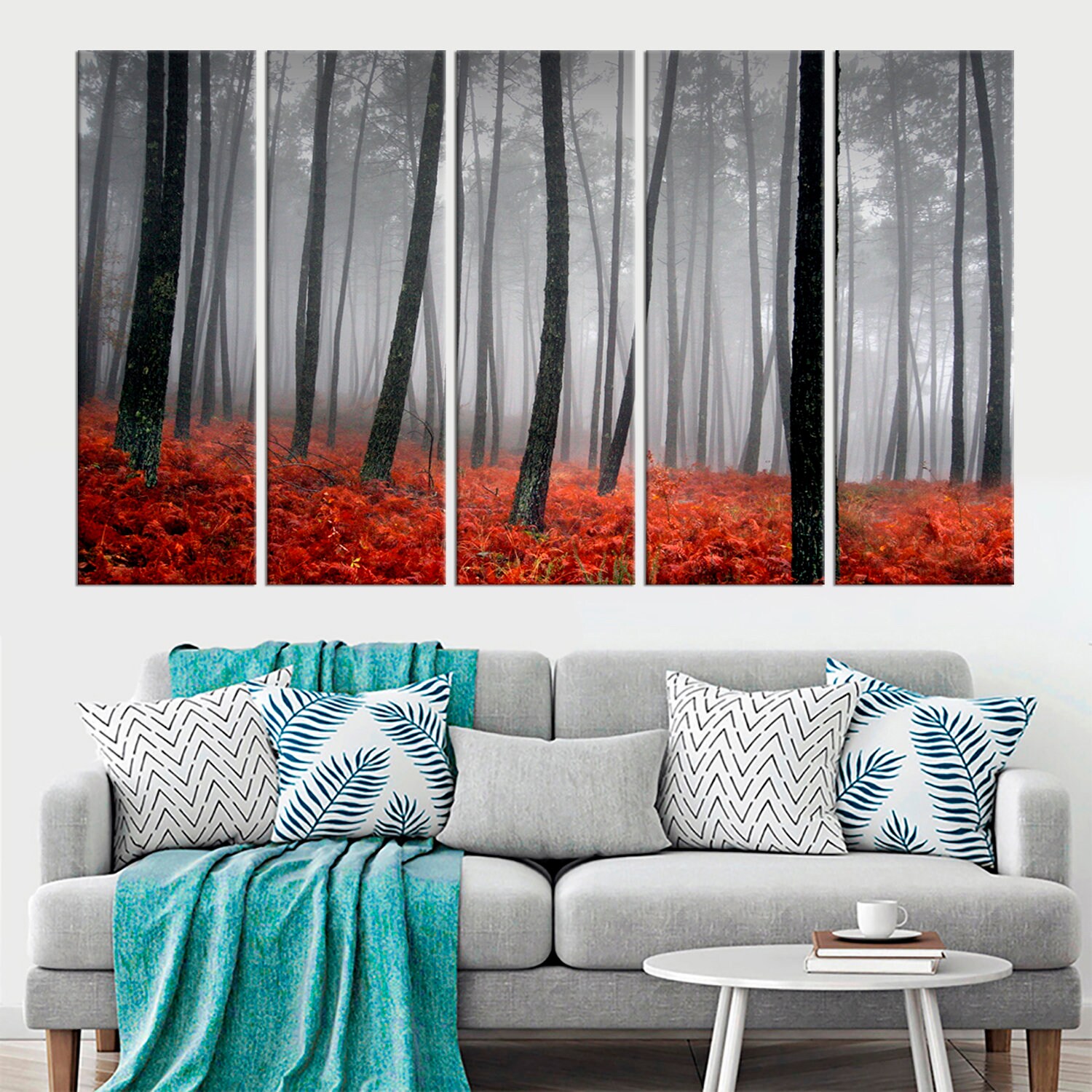 Foggy Forest Wall Art Decor Autumn Forest Framed Large Canvas Etsy