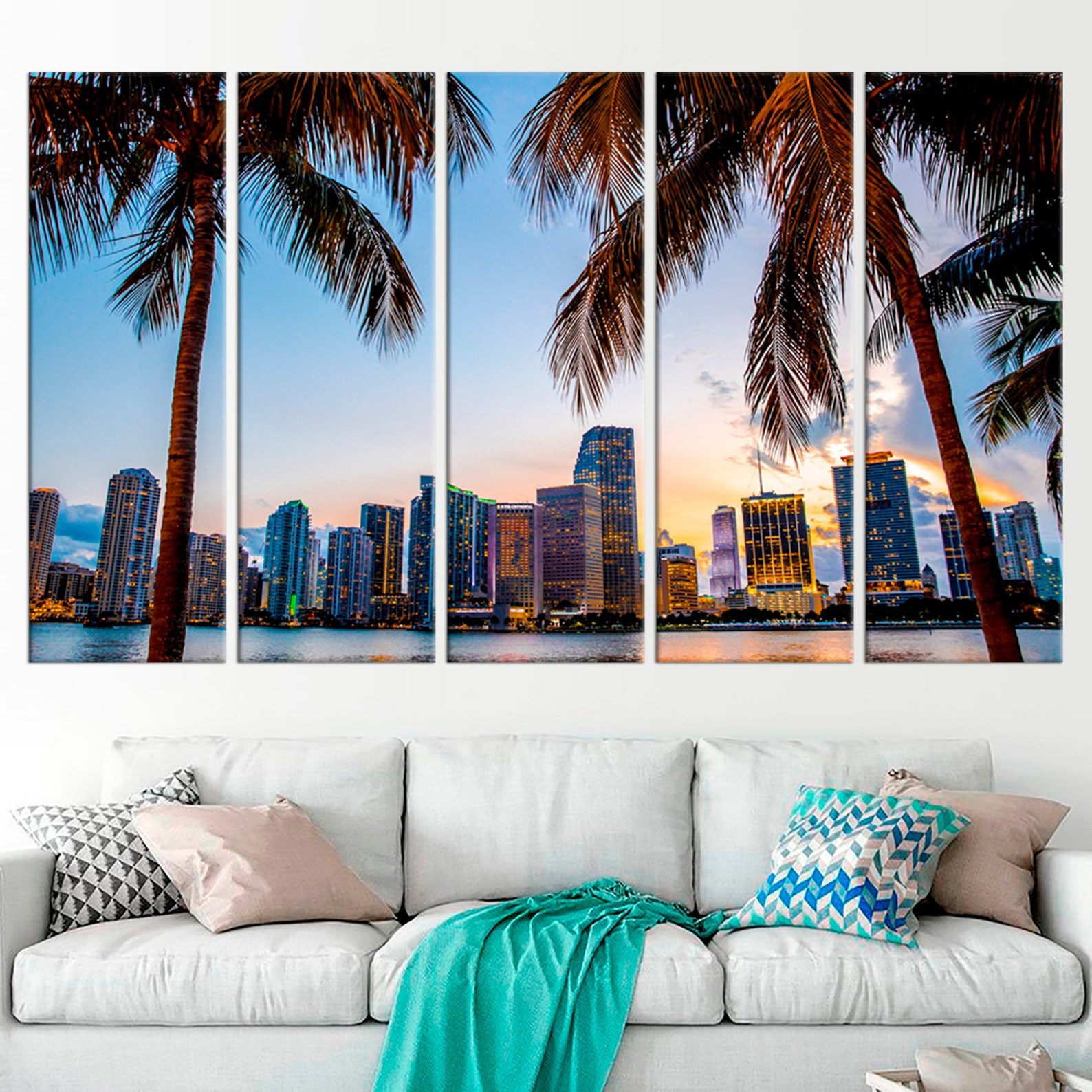 Large Miami Beach canvas print Usa Cityscape framed wall art Etsy