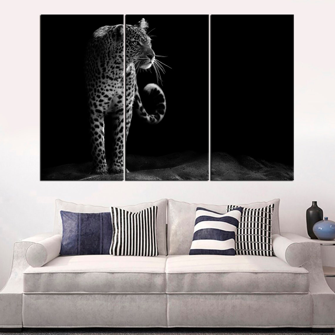 Black and White Leopard Canvas Print Set Animal Wall Art Decor Etsy