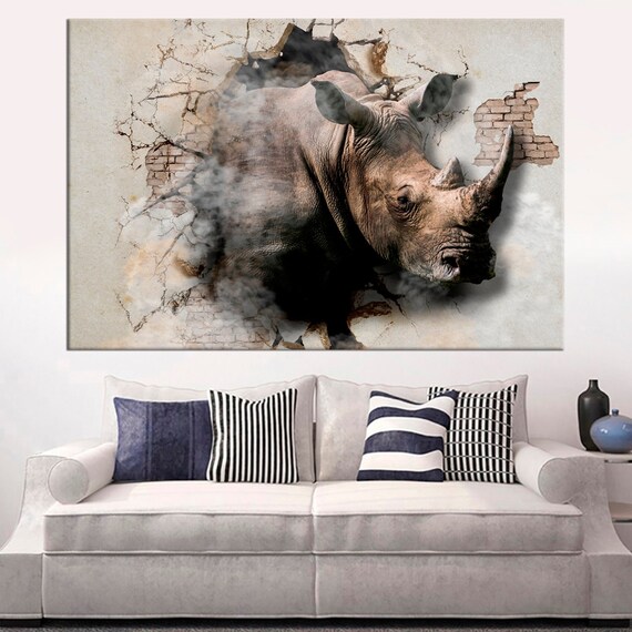 Rhino Large Canvas Art Set Abstract Rhinoceros Canvas Print Etsy
