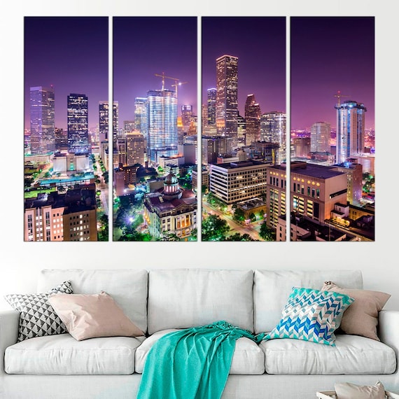 Houston Texas Large Wall Art Houston Downtown Canvas Print Usa Etsy
