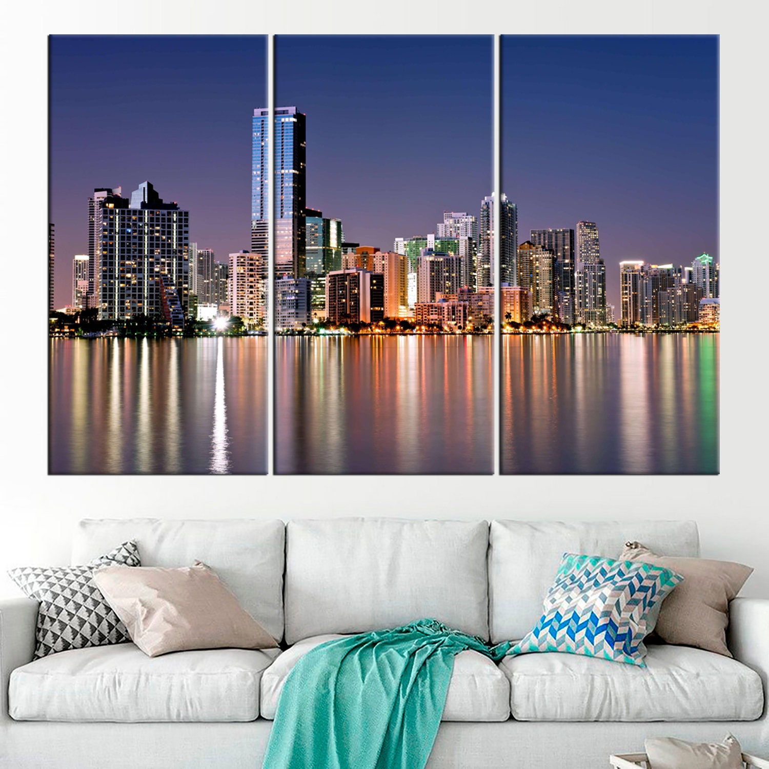 Large Miami Cityscape canvas print Miami modern prints Miami Etsy