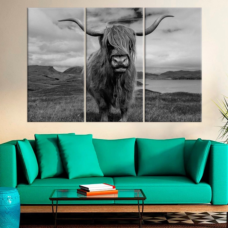 Highland Cow Contemporary Art Animal Wall Art Decor Modern Etsy