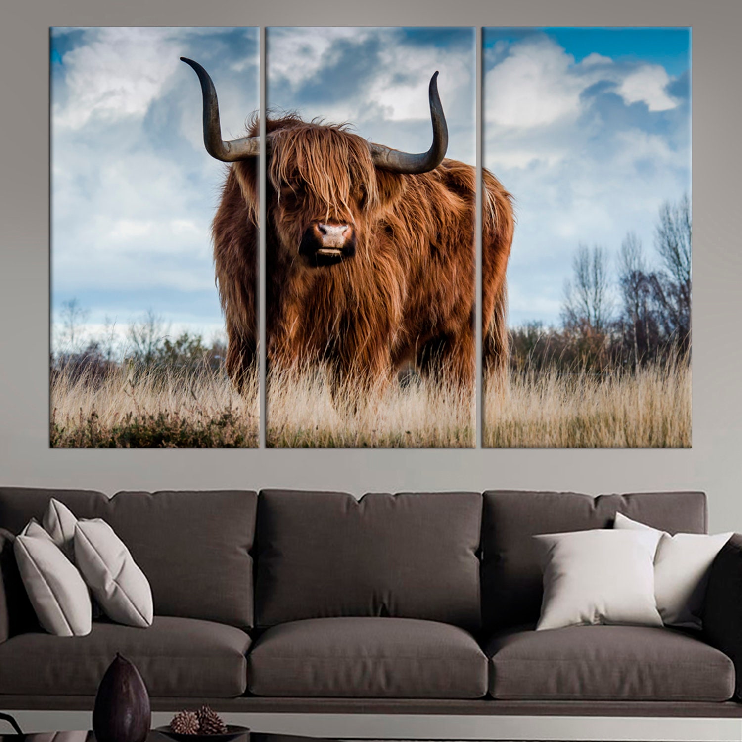 Bull Large canvas print set Highland Bull wall art decor Home Etsy