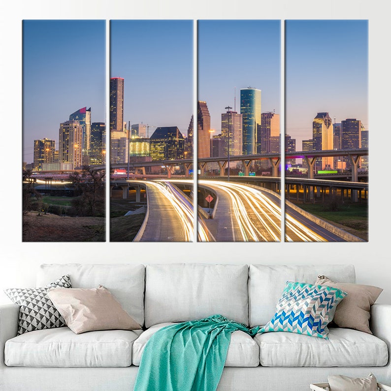 Houston Skyline Houston Cityscape Houston Downtown Wall Decor Etsy