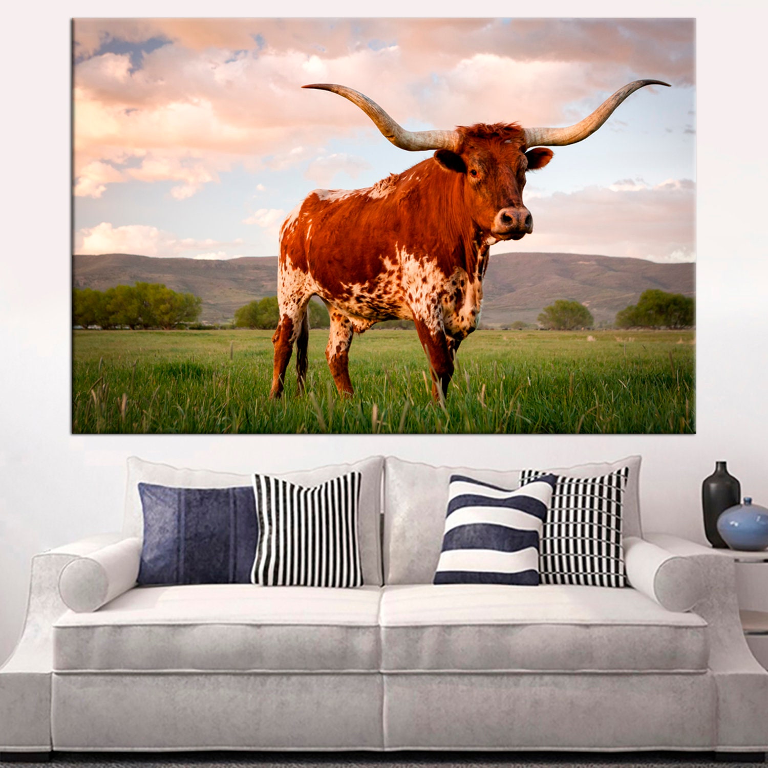 Longhorn at Sunset Large canvas print Texas Longhorn bull Etsy