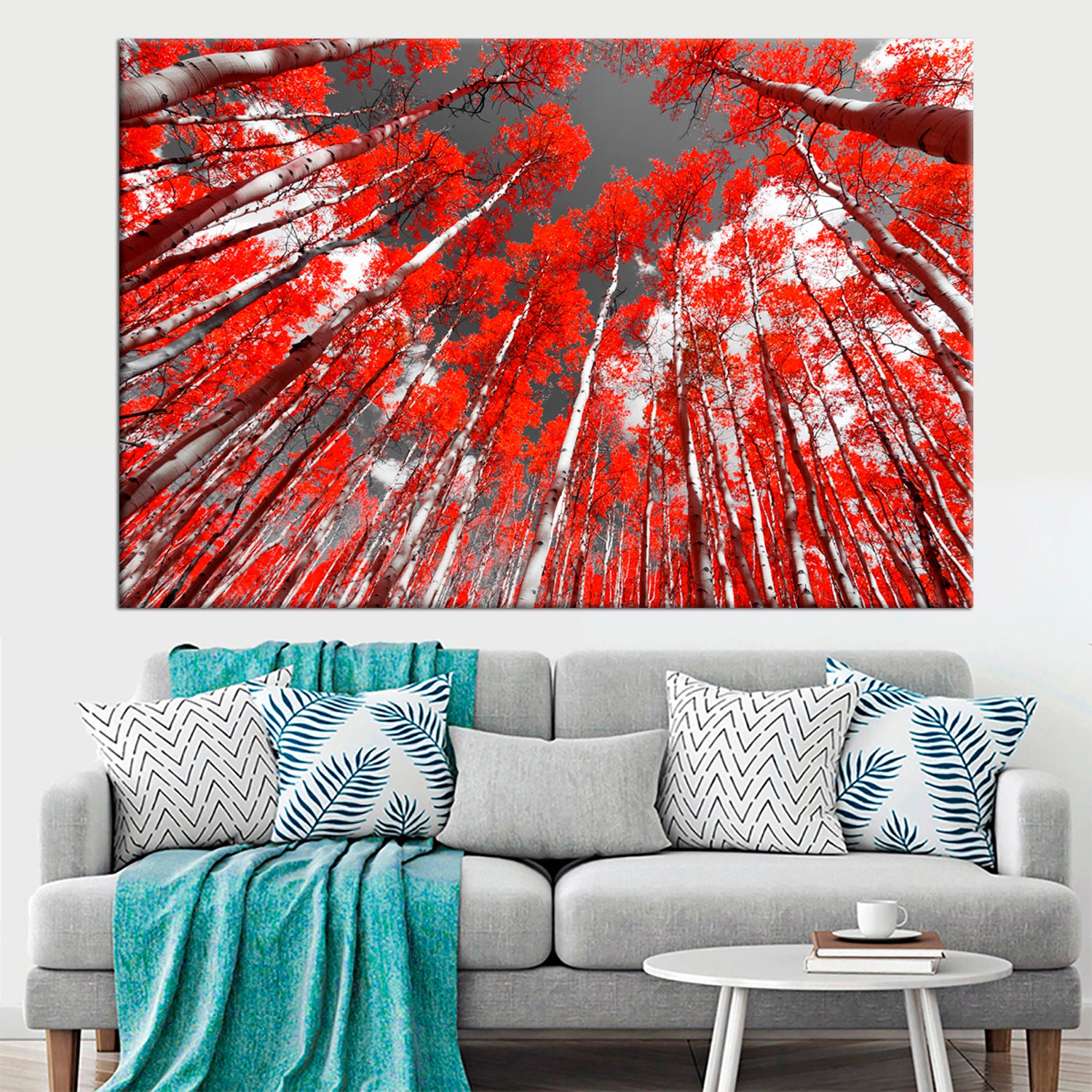 Forest Wall Art Decor Big Red Tree Canvas Art Forest Framed Etsy