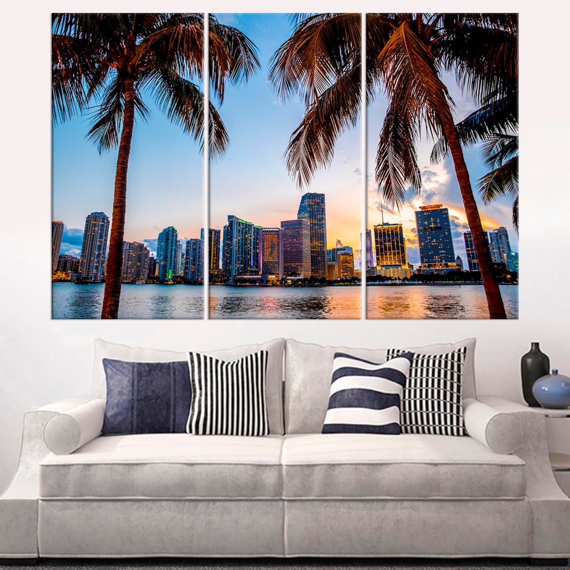 Large Miami Beach canvas print Usa Cityscape framed wall art Etsy
