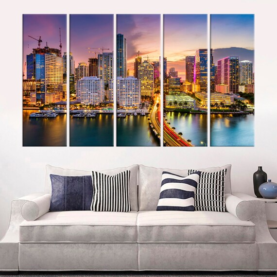 Miami Photo framed wall art City skyline wall art decor Miami Etsy
