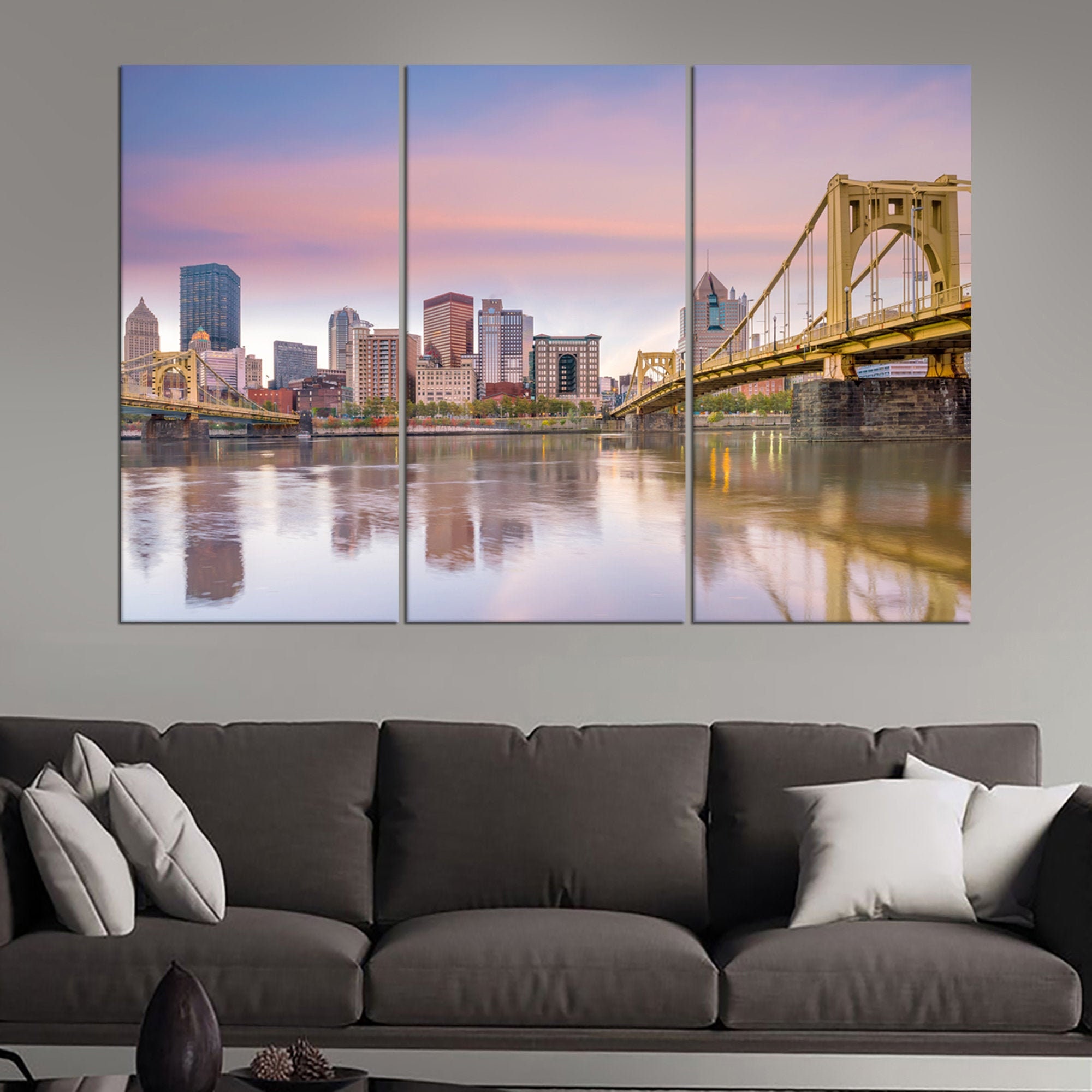 Pittsburgh Skyline Large Wall Decor Pennsylvania Stretched Etsy