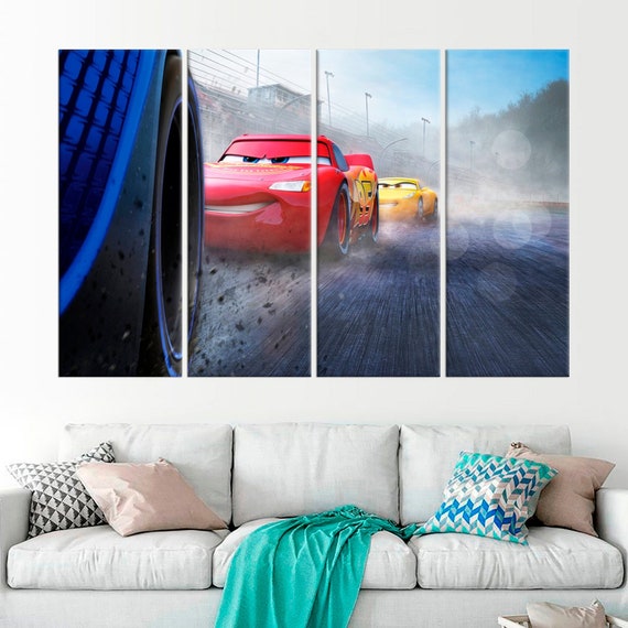 Cars 3 Wall Art Decor Lightning Mcqueen Large Canvas Art Disney Movies Kids Room Decor Nursery Teen Wall Art Cars Contemporary Canvas Print