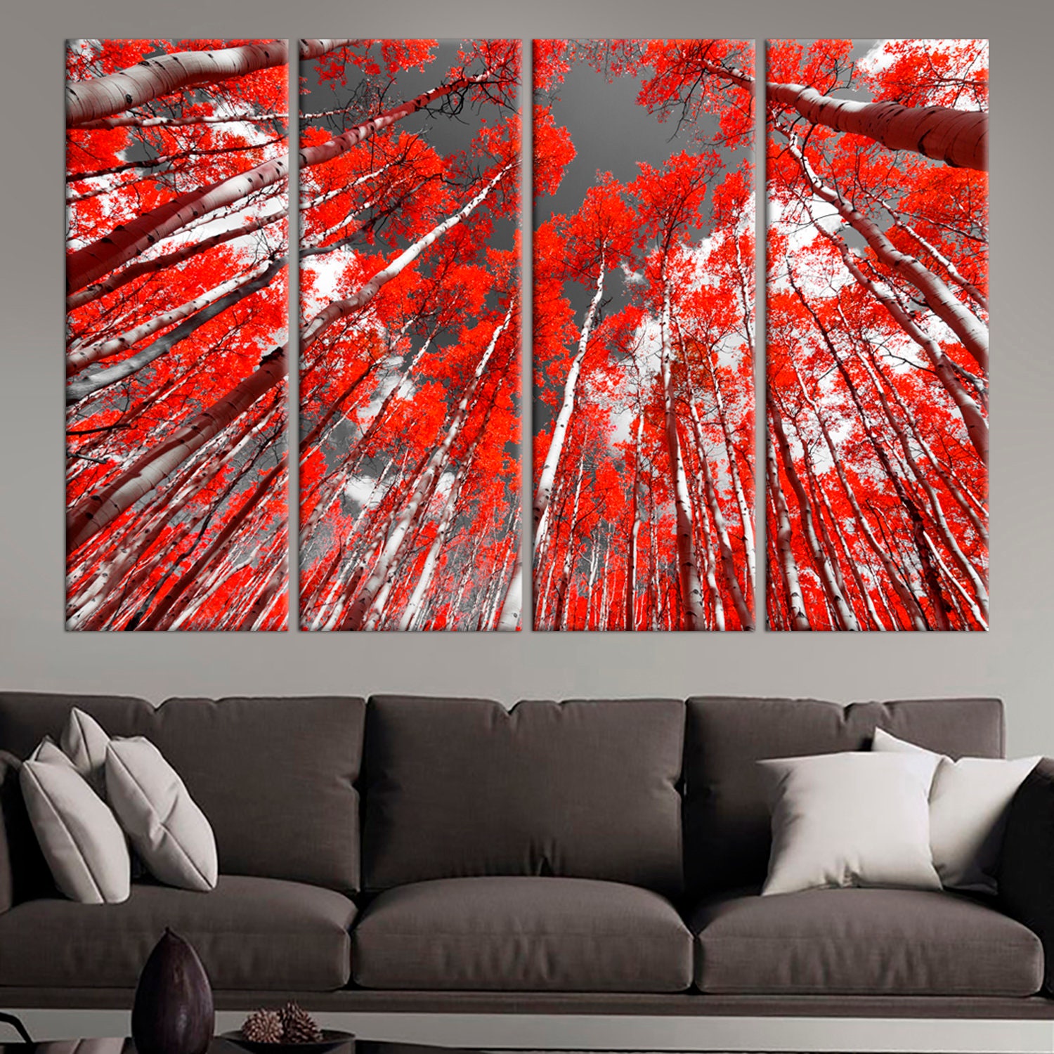Forest Wall Art Decor Big Red Tree Canvas Art Forest Framed Etsy
