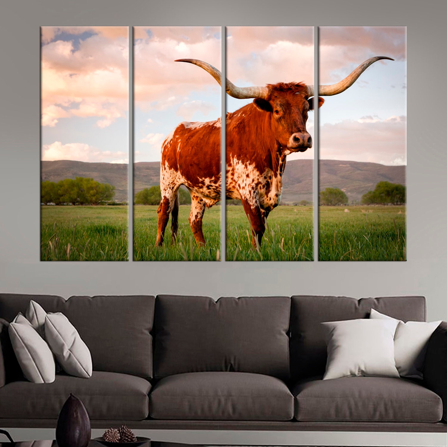 Longhorn at Sunset Large canvas print Texas Longhorn bull Etsy