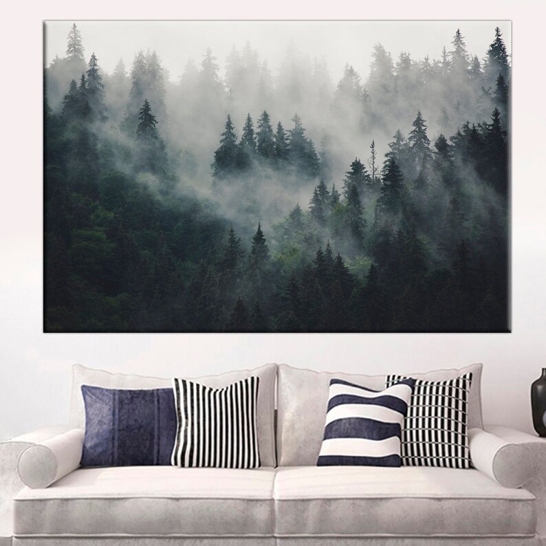 Foggy Forest large canvas print Misty landscape wall art Etsy