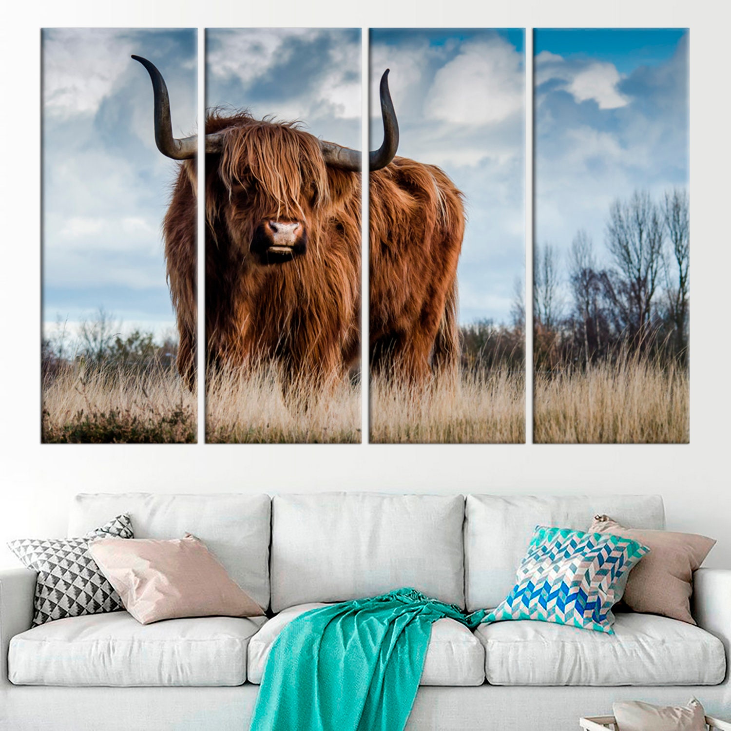 Bull Large canvas print set Highland Bull wall art decor Home | Etsy