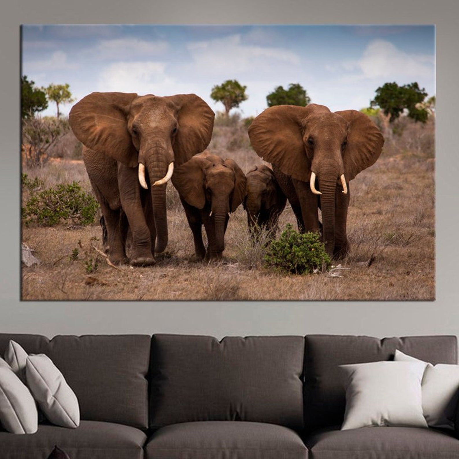 Elephant family wall art Modern African art poster Elephant Etsy