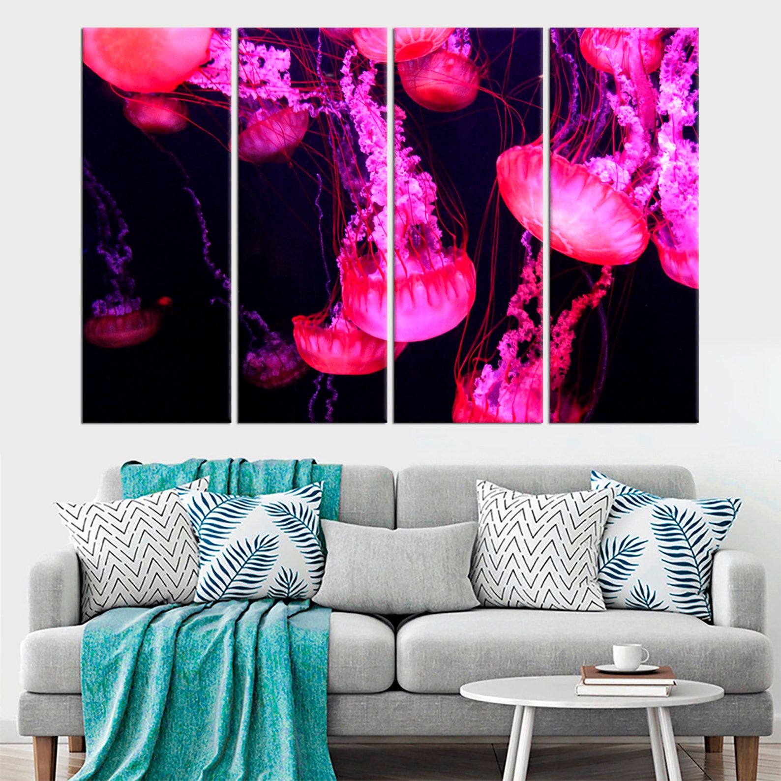 Jellyfish Large Canvas Art Glowing Jellyfish Wall Art Decor Etsy