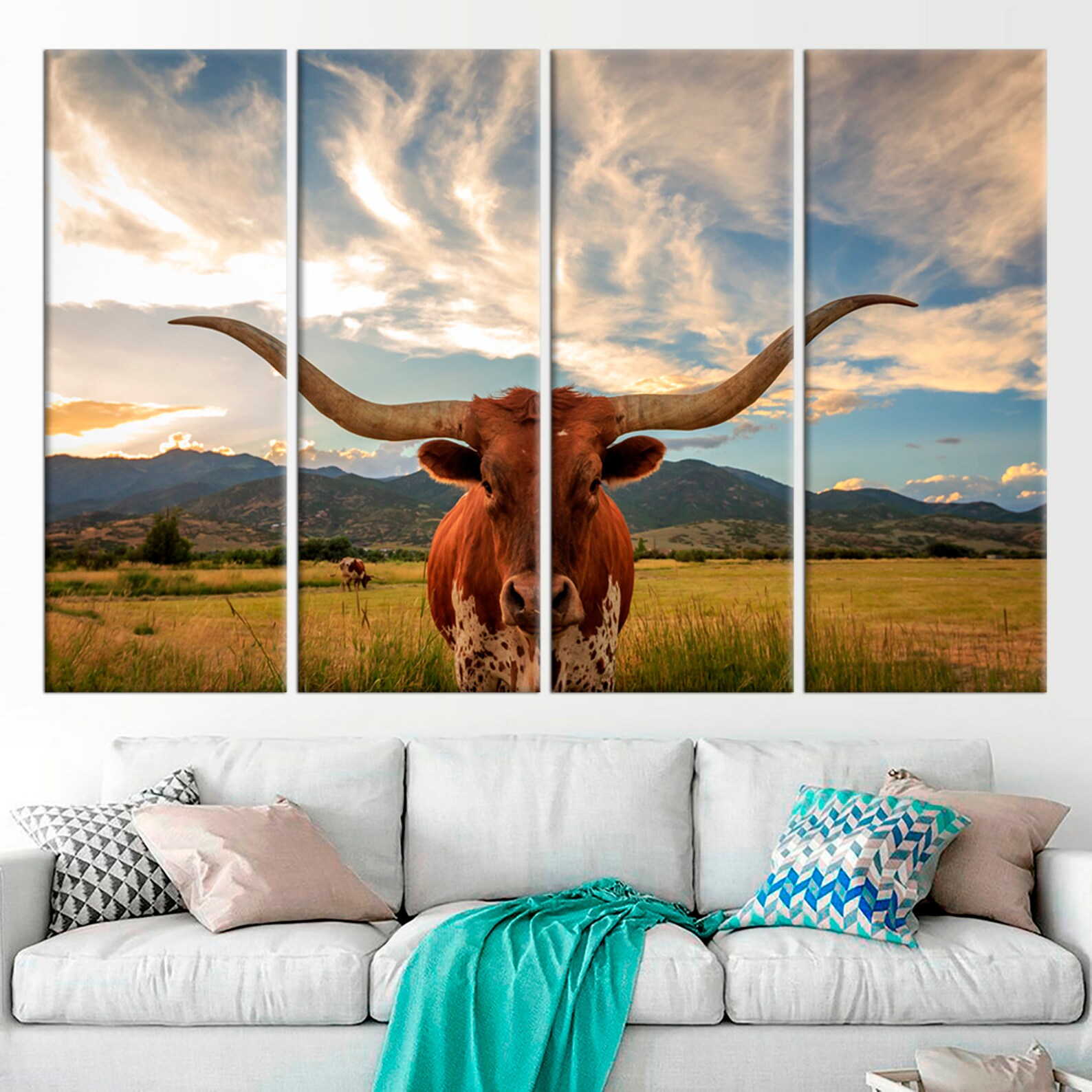 Texas Longhorn steer large canvas print Longhorn Cow modern Etsy