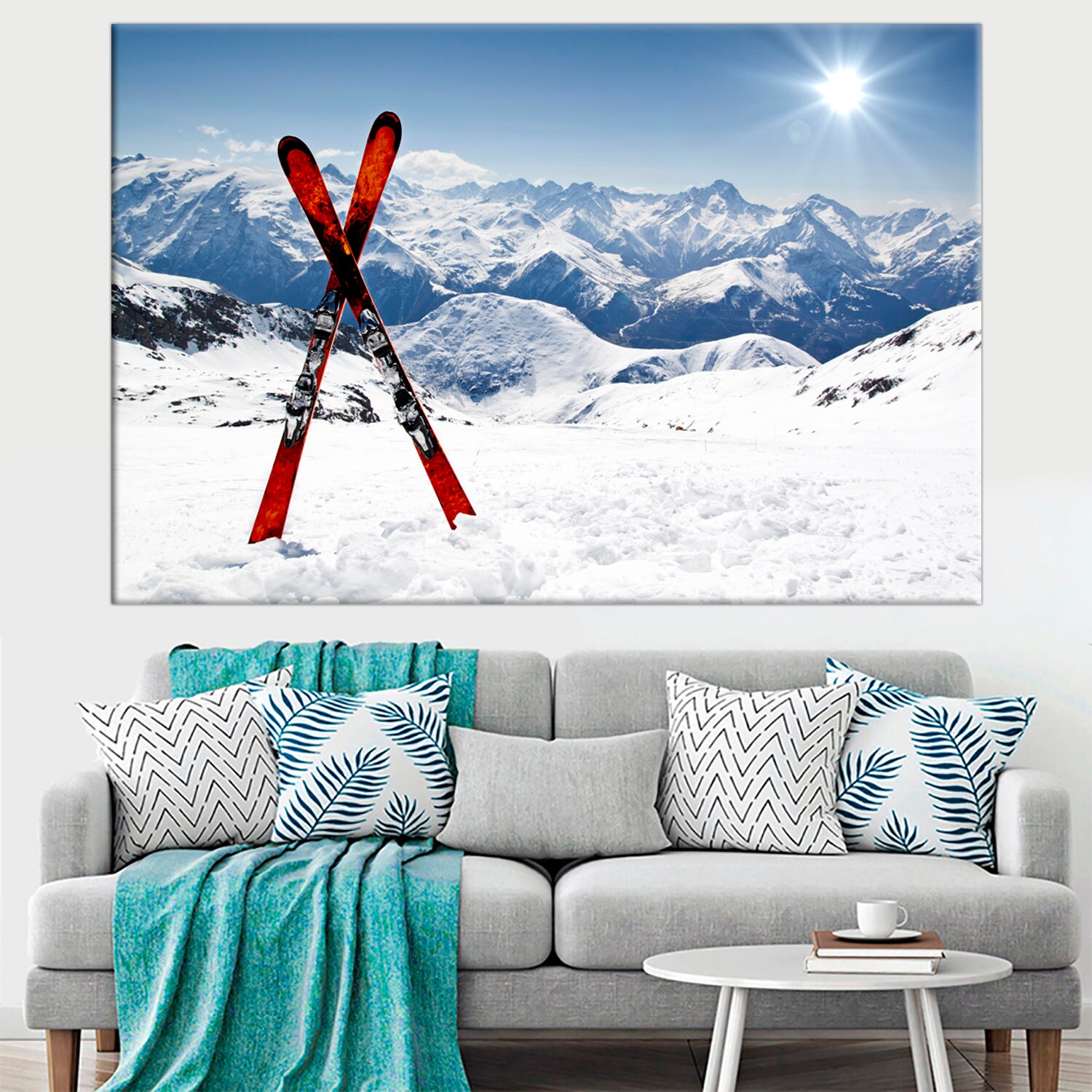 Skis in Snow Framed Wall Art Pair Cross Skis canvas print Etsy