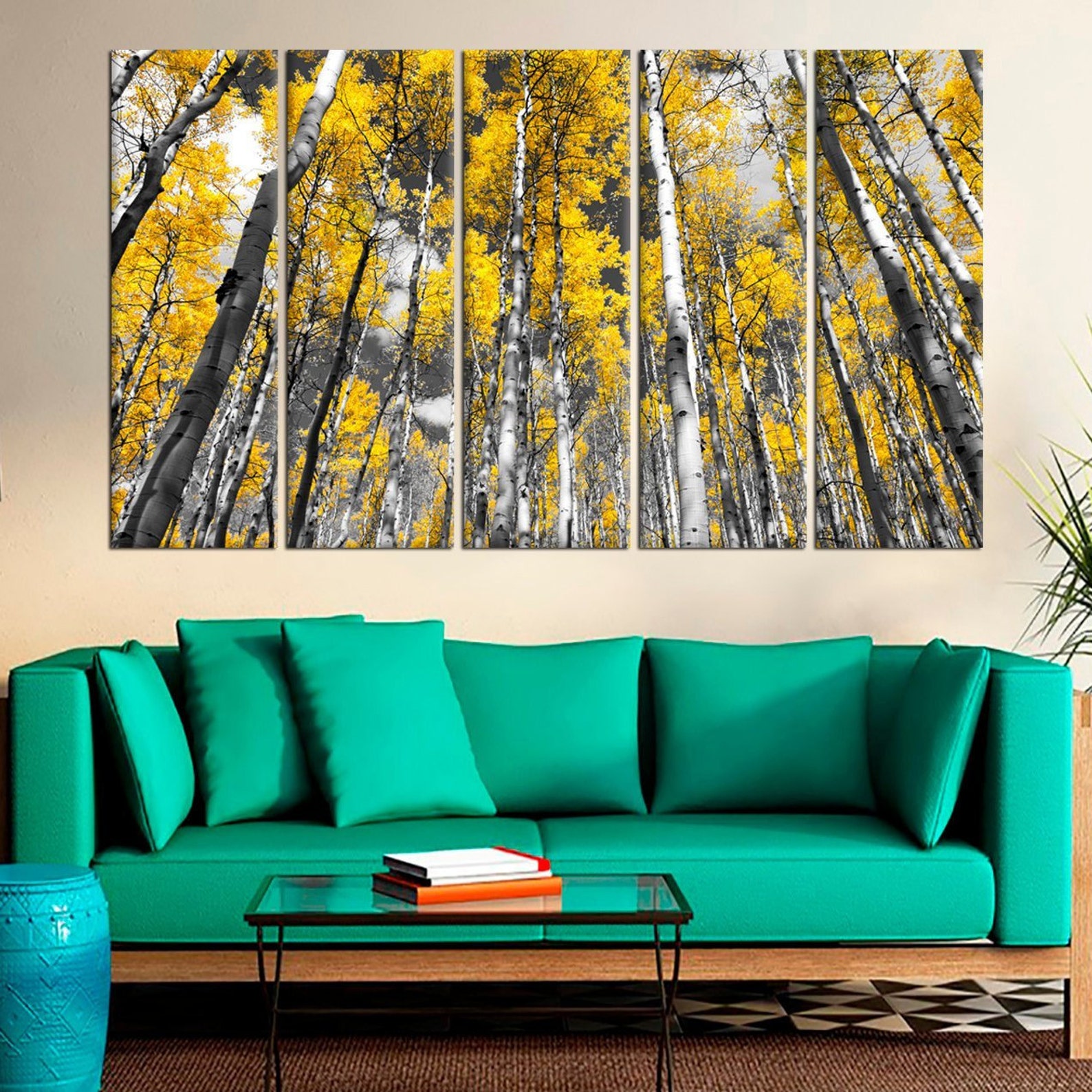 Large Golden yellow forest canvas print Aspen Trees wall art Etsy