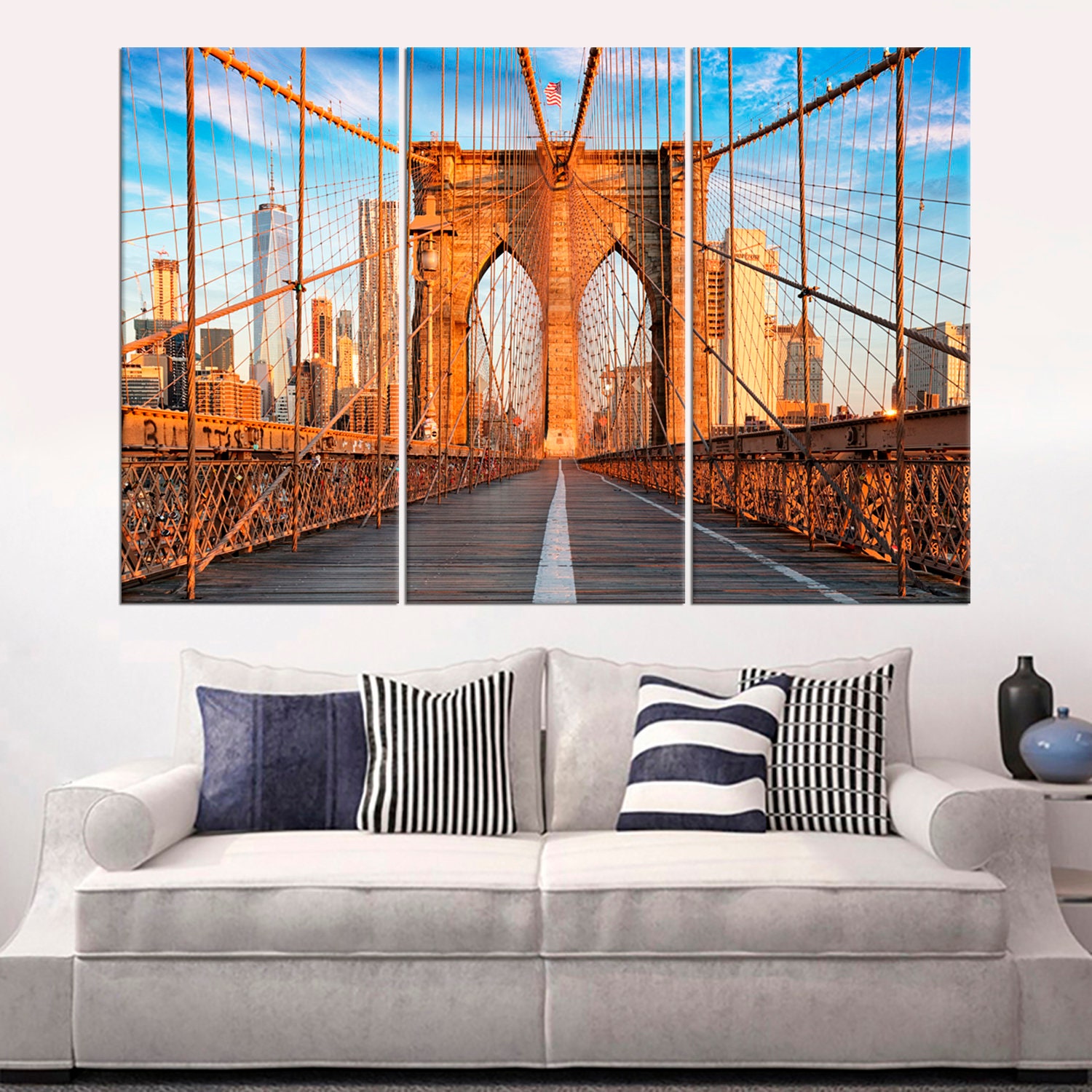 Brooklyn Bridge Wall Art Decor Set Manhattan Large Canvas Art Etsy