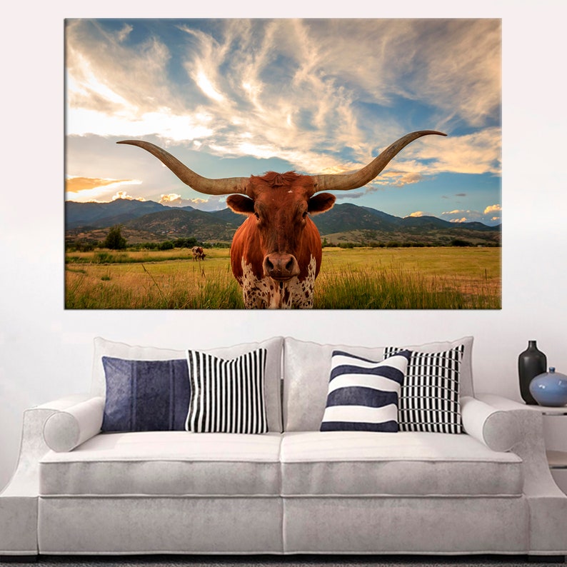 Texas Longhorn Steer Large Canvas Print Longhorn Cow Modern Etsy