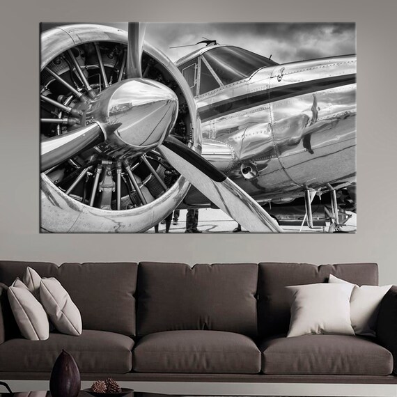 Airplane Black And White Wall Art Decor Engine Artwork Print Etsy