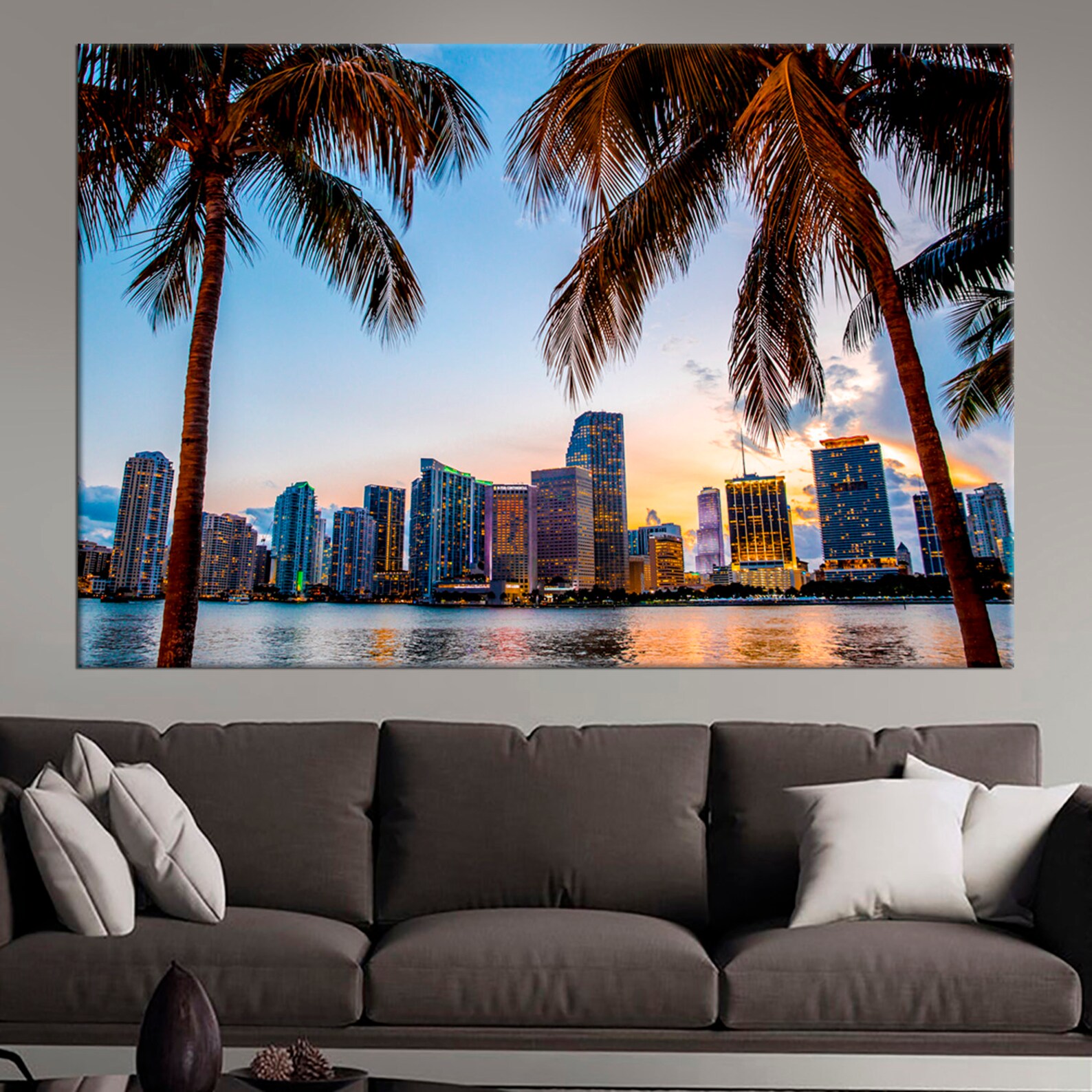 Large Miami Beach canvas print Usa Cityscape framed wall art Etsy