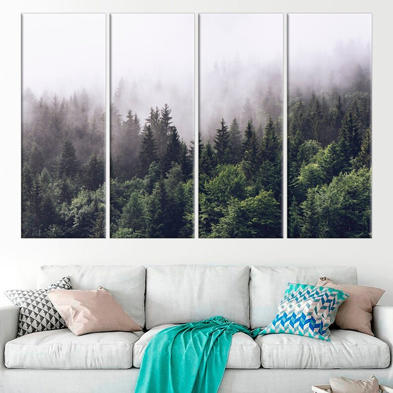 Foggy Forest Canvas Set Large Trees Wall Art Clearing Fog | Etsy