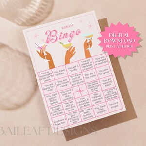 Bingo nupcial / Bingo de despedida de soltera / Novia Pink Martini / Juego prefabricado / Descarga instantánea / Imprimir en casa / Juego de Bach imprimible