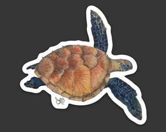 Sea Turtle Sticker, Sea Life Sticker, Vinyl Sticker, Weatherproof, Durable, Ocean Sticker, Die Cut Sticker, Turtle Sticker, Watercolor Art