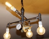 4-Arm Pipe Chandelier with Pressure Gauge