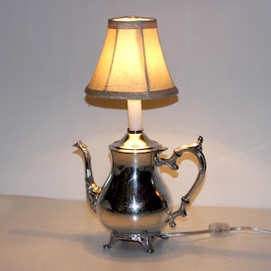 Silver Teapot Lamp with Shade