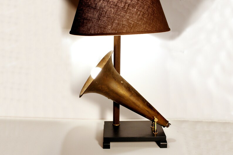 Vintage Phonograph Horn Lamp Without Shade