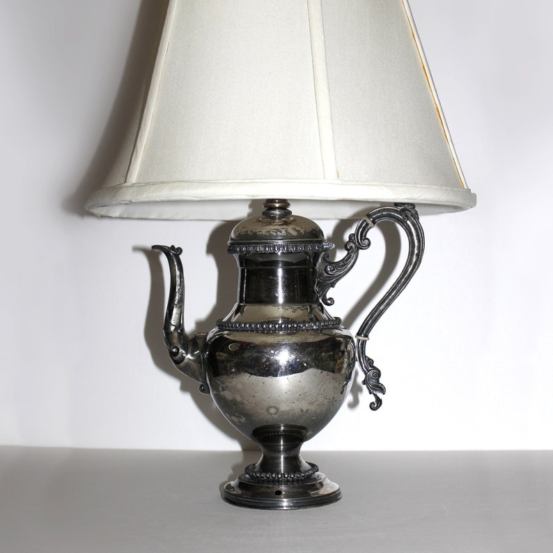 Vintage Silver Teapot Lamp Without Shade