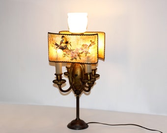 Antique Table Lamp with Hand-Painted Lamp Shades