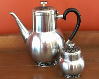 Vintage Mid Century Oneida Stainless Coffee and Tea Set ~ Matching
