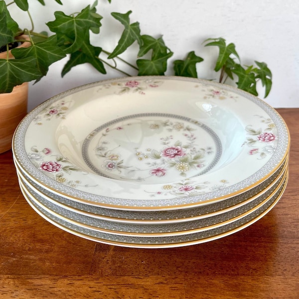 4 Mikasa Grande Ivory, Devonshire, Rimmed Soup Bowls - Floral  Vintage China - Vintage Mikasa Bowls