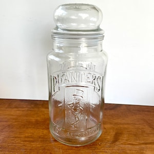 Vintage Mr. Peanut Planters Peanuts 75th Anniversary Glass Jar 1981