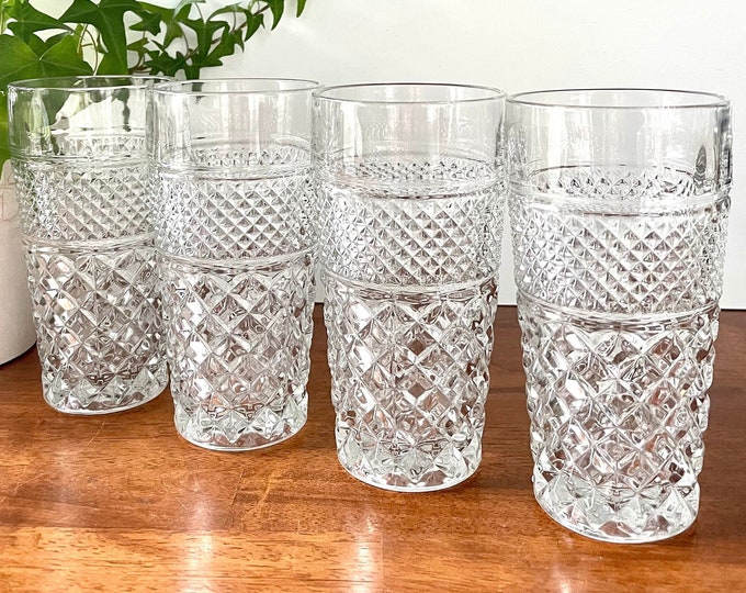 4 Anchor Hocking Wexford Water Glasses, Flat Tumblers 5 1/2 Wexford