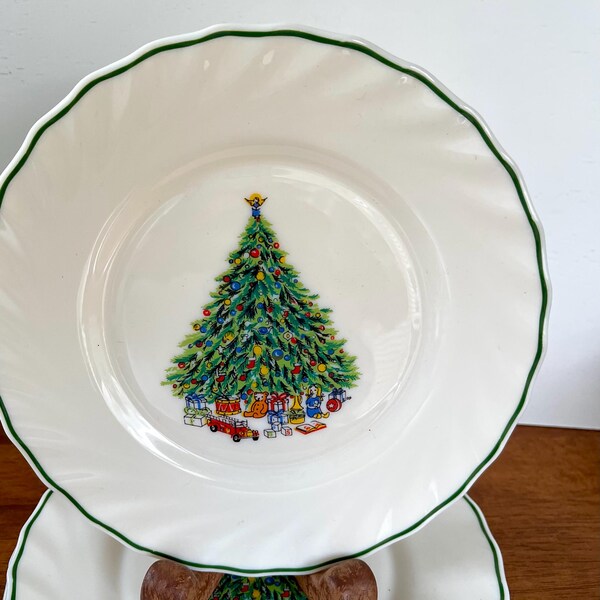 Juego vintage de 4 platos de ensalada "Noel" de porcelana de House of Salem, vajilla navideña