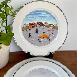 Vintage Villeroy Boch Design Naif Plates: Folk Art Dinner & Salad Set