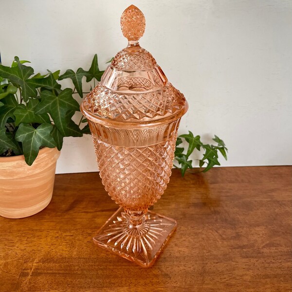 Pink Depression Glass Candy Dish With Lid Etsy