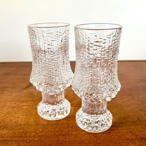 Set of 2 Vintage Iittala Tapio Wirkkala Ultima Thule Cordial Footed Shot Glasses 2oz  Made in Finland