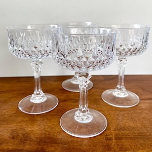 Vintage Set of 4 Longchamp Cristal D'Arques Diamond Cut Crystal Champagne Coupe Sherbet Stemware