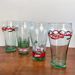 Set of 4 Mismatched Christmas Coca Cola Glasses, Collectible Coca Cola Tumblers, Holiday Glasses